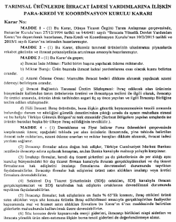 TARIMSAL &Uuml;R&Uuml;NLERDE İHRACAT İADESİ