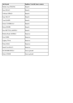 Adı Soyadı İngilizce Yeterlik Sınavı sonucu &Ouml;yk&uuml;m Asya &Ouml;ZGEN&Ccedil;