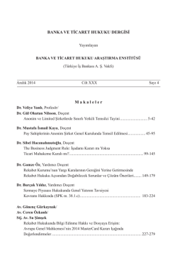 icindekiler - Banka ve Ticaret Hukuku Araştırma Enstit&uuml;s&uuml;