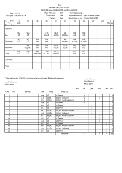 S.No Yer Yer Adı Sınıf Ders Ders Adı PZT SALI &Ccedil;AR. PRŞ CUMA HS