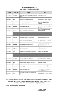 AYŞE AYBABA ANAOKULU 2015 ŞUBAT AYI BESLENME LİSTESİ