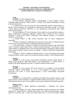 Atat&uuml;rk İlkeleri ve İnkil&acirc;p Tarihi B&ouml;l&uuml;m&uuml; Eğitim