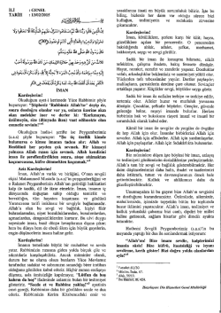 İLİ : GENEL TARİH : 13/02/2015 Kardeşlerim! Okuduğum ayet