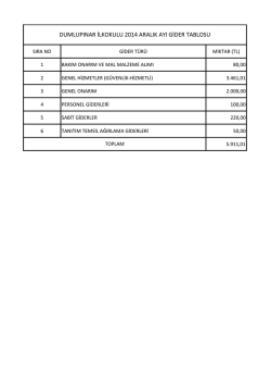 2014 Aralık Ayı Gider Tablosu