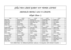 &Ccedil;iğli Fen Lisesi 2015 Şubat Ayı Kalorili Yemek Listesi