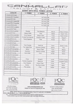 Şubat Ayı Yemek Listesi