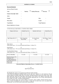 EK:8 KOBİ BEYAN FORMU Başvuran İşletmenin Adı veya Ticaret