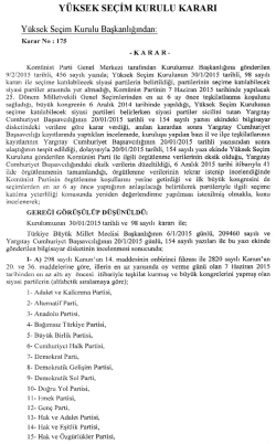 Y&uuml;ksek Se&ccedil;im Kurulunun 13/2/2015 Tarihli ve 175