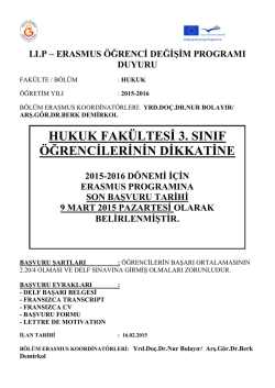 Hukuk Fakültesi Erasmus duyurusu