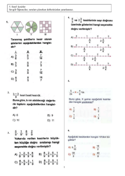 kesirler Sevgili &Ouml;ğrenciler, soruları &ccedil;&ouml;zerken defterinizden