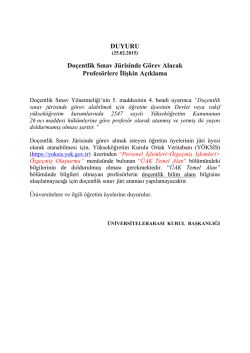 DUYURU Do&ccedil;entlik Sınav J&uuml;risinde G&ouml;rev Alacak Profes&ouml;rlere