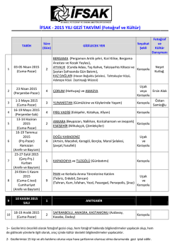 İFSAK - 2015 YILI GEZİ TAKVİMİ (Fotoğraf ve K&uuml;lt&uuml;r)