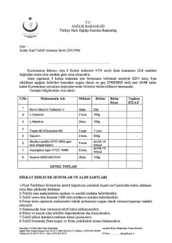 Konu: Kati Teklif vermeye davet (2015/94)