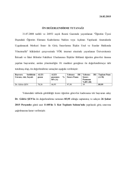 24.02.2015 &Ouml;N DEĞERLENDİRME TUTANAĞI 31.07.2008 tarihli ve