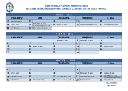 PAZARTESİ SALI &Ccedil;ARŞAMBA PERŞEMBE CUMA 17 18 19 20 24