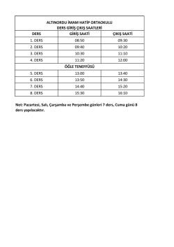 ders giriş saati &ccedil;ıkış saati 1. ders 08:50 09:30 2. ders 09:40 10:20 3
