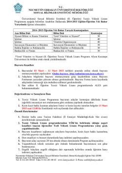 2014-2015 Bahar D&ouml;nemi Tezsiz Y&uuml;ksek Lisans Duyurusu
