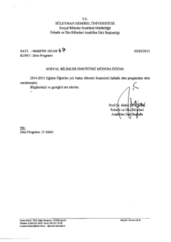 2014-2015 Eğitim &Ouml;ğretim Yılı Bahar Yarıyılı Felsefe ve Din Bilimleri