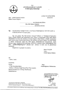 M&uuml;d&uuml;rl&uuml;ğ&uuml;m&uuml;z&uuml;n konu ile ilgili 26/02/2015 tarih ve 2182636 sayılı
