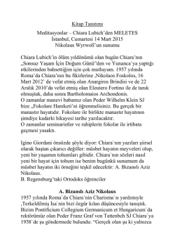 Chiara Lubich`den MELETES İstanbul, Cumartesi 14 Mart 2015
