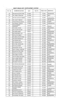 MART-NİSAN 2015 DEFİN N&Ouml;BET LİSTESİ
