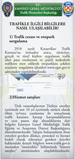 1) Trafik cezası ve otopark sorgulama 2)Hizmet satışları