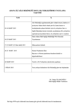 ADANA İLİ AİLE HEKİMLİĞİ 2015/3. EK YERLEŞTİRME UYGULAMA