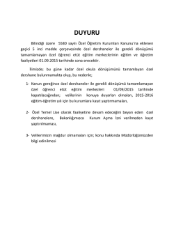 &Ouml;zel Dershanelerin D&ouml;n&uuml;ş&uuml;m&uuml; Duyurusu 09.03.2015 13:14