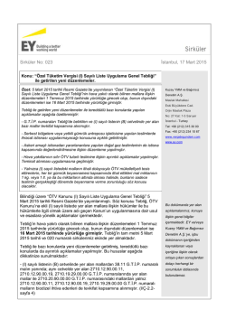 &Ouml;zel T&uuml;ketim Vergisi (I) Sayılı Liste Uygulama Genel Tebliği