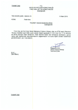 TASNiF DIŞI T.C. HAVA KUVVETLERİ KOMUTANLIĞI