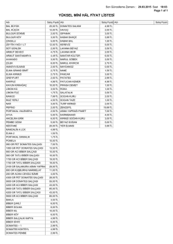 G&uuml;nl&uuml;k Fiyat Listemiz