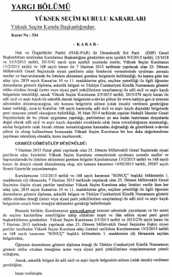 Y&uuml;ksek Se&ccedil;im Kurulunun 13/3/2015 Tarihli ve 334