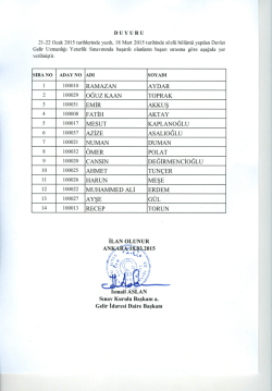 DUYURU 21-22 Ocak 2015 tarihlerinde yazılı, 18 Mart 2015