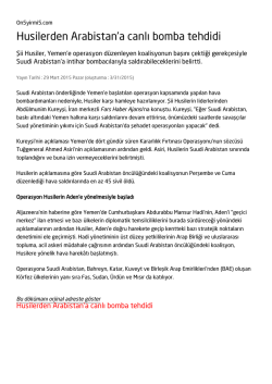 Husilerden Arabistan`a canlı bomba tehdidi