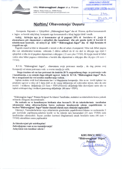 njoftim p&euml;r konsumator&euml; - "Hidroregjioni Jugor" Sh.A