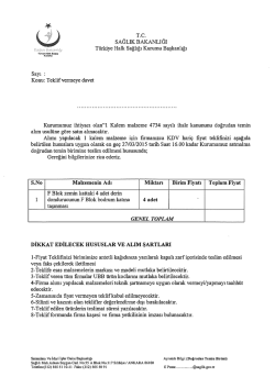 Konu: Teklif vermeye davet Kurumumuz ihtiyacı o
