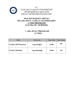 1. ara sınav programı - Nuh Naci Yazgan &Uuml;niversitesi