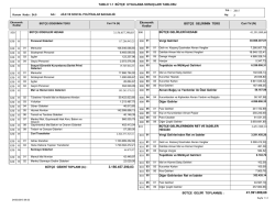 1.1 Bütçe Uygulama Sonuçları Tablosu