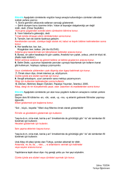 Zehra T&Uuml;Z&Uuml;N T&uuml;rk&ccedil;e &Ouml;ğretmeni Etkinlik:Aşağıdaki c&uuml;mlelerde
