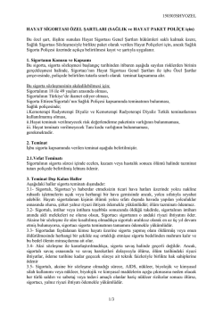 HAYAT SİGORTASI &Ouml;ZEL ŞARTLARI(SAĞLIK EK