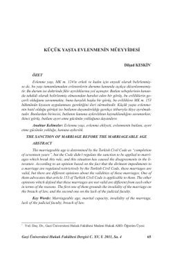 K&Uuml;&Ccedil;&Uuml;K YAŞTA EVLENMENİN M&Uuml;EYYİDESİ