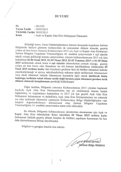 a&ccedil;ık ve kapalı alan kira &ouml;demeleri ile ilgili 2015/3 sayılı duyuru