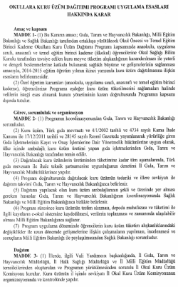 okullara kuru &uuml;z&uuml;m dağıtımı programı uygulama esasları hakkında