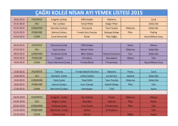&Ccedil;AĞRI KOLEJİ NİSAN AYI YEMEK LİSTESİ 2015