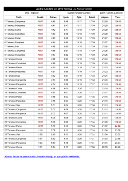 Londra (London) İ&ccedil;in 2015 Temmuz Ayı Namaz Vakitleri &Uuml;lke