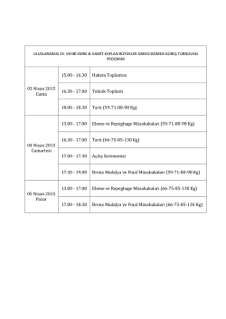 03 Nisan 2015 Cuma 15.00 - 16.30 Hakem Toplantısı 16.30