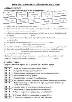 Benim Eşsiz Yuvam Teması Değerlendirme