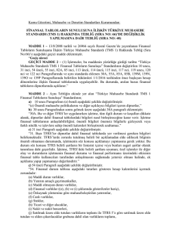 FİNANSAL TABLOLARIN SUNULUŞUNA İLİŞKİN T&Uuml;RKİYE