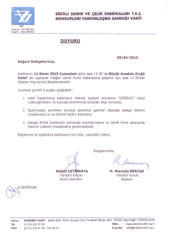 EREĞLİ DEMİR vE &ccedil;ELİK FABRİKALARI TAş.