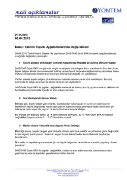 2015-020 Yatırım Teşvik Uygulamalarında Değişiklikler
